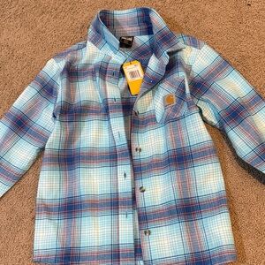 Carhartt Kids Aqua and Red Plaid Button Down Shirt